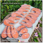 Salmon BONE-IN Atlantic Chile frozen MEDIUM SIZE steak cuts 3/4" 2cm (price/pack 600g 3-4pcs)